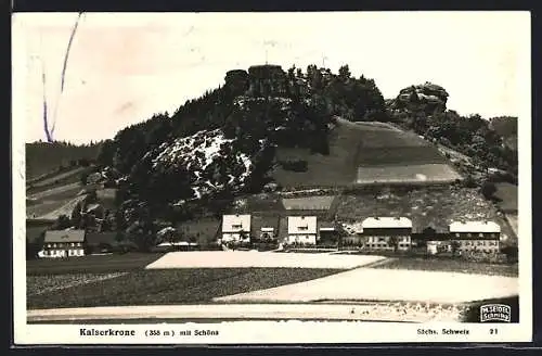 AK Schöna / Sächsiche Schweiz, Ortsmotiv mit Blick auf die Kaiserkrone