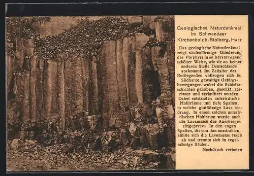 AK Stolberg /Harz, Geologisches Naturdenkmal im Schwendaer Kirchenholz, Gesteinsformation