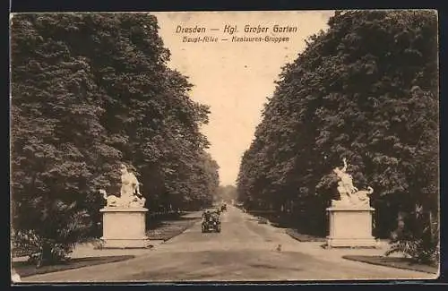 AK Dresden, Königlicher Grosser Garten, Haupt-Allee mit Kentauren-Gruppen