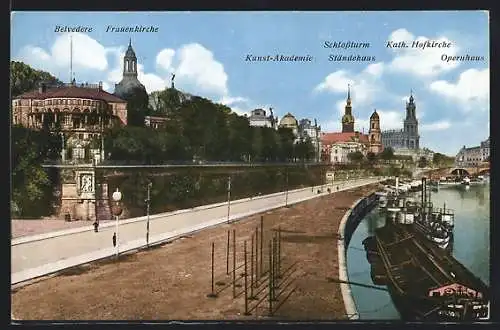 AK Dresden, Teilansicht mit Belvedere, Frauenkirche und Kunst-Akademie