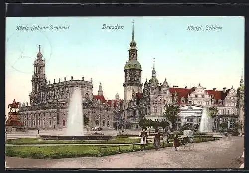 AK Dresden, König-Johann-Denkmal und das Königliche Schloss