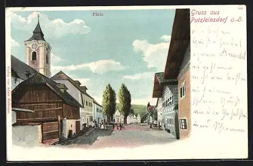 AK Putzleinsdorf, Platz mit Kirchturm