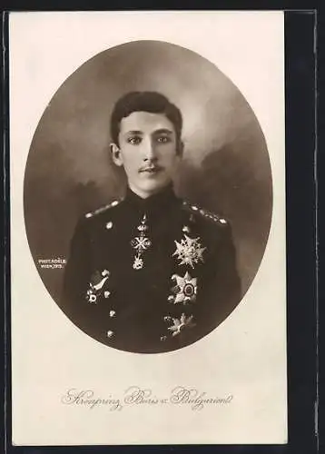 AK Kronprinz Boris von Bulgarien in Uniform mit Orden