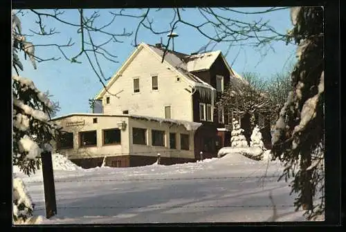 AK Netphen-Lahnhof, Café-Restaurant-Pension Lahnhof im Winter