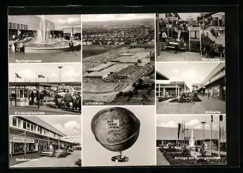 AK Sulzbach /Taunus, Einkaufszentrum an der Autobahnabfahrt mit Springbrunnen und Kinderspielplatz