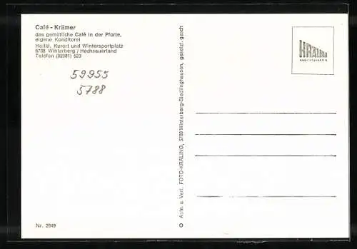 AK Winterberg /Sauerland, Café Krämer, Ortsansicht mit Kirche