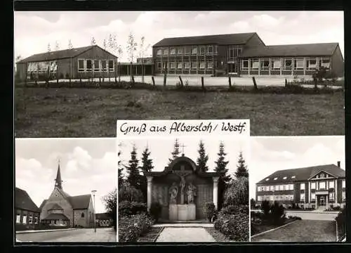 AK Albersloh /Westf., Denkmal, Kirche, Schule und Rathaus