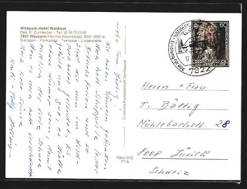 AK Häusern /Schwarzwald, Wildpark-Hotel Waldlust