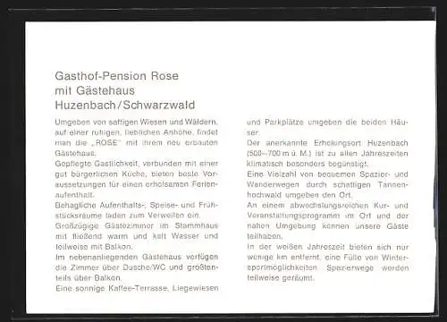 AK Huzenbach /Schwarzwald, Gasthof-Pension Rose