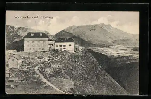 AK Watzmannhaus, Berghütte mit Untersberg