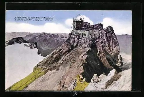 AK Münchnerhaus, Berghütte mit Meteorologischer Station auf der Zugspitze