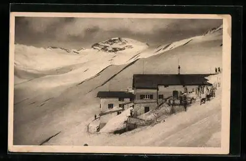 AK Knorr-Hütte, Berghütte an der Zugspitze im Winter