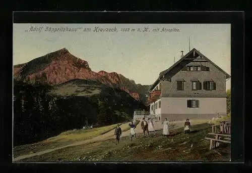 AK Adolf Zöppritzhaus, Berghütte am Kreuzeck mit Blick zur Alpspitze