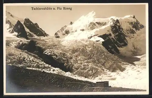 AK Tschiervahütte, Berghütte mit Blick auf Piz Roseg