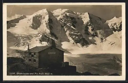 AK Diavolezzahütte, Berghütte gegen Piz Palü