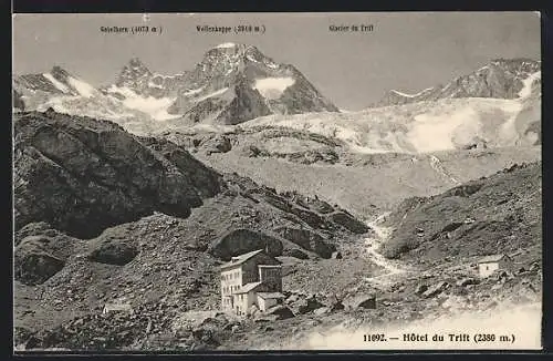 AK Hotel du Trift, Berghütte mit Blick auf Gabelhorn, Wellenkuppe und Glacier du Trift