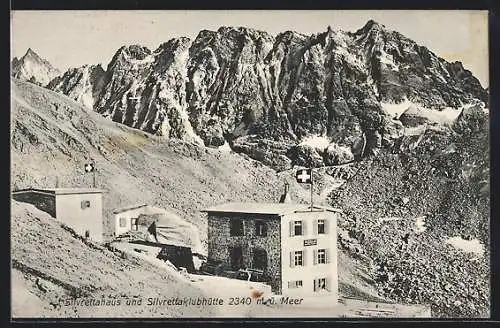AK Silvrettahaus, Berghütte mit Silvrettaklubhütte aus der Vogelschau