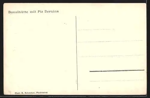 AK Bovalhütte, Berghütte mit Piz Bernina im Winter