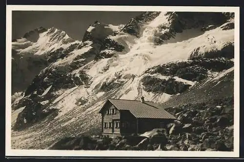 AK Bovalhütte mit Piz Bernina