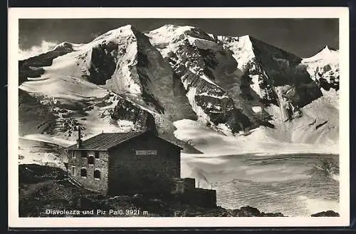 AK Diavolezzahütte, Berghütte und Piz Palü