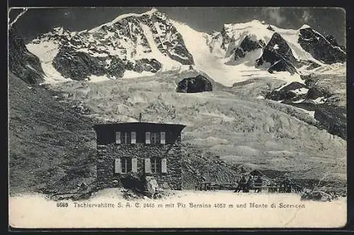 AK Tschiervahütte, Motiv mit Piz Bernina und Monte di Scerscen