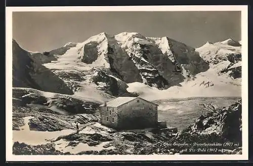 AK Diavolezzahütte in Ober Engadin, Berghütte mit Piz Palü