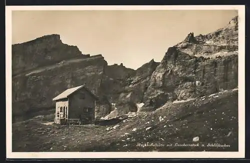 AK Rugghubelhütte, Berghütte mit Lauchernstock u. Schlittkuchen