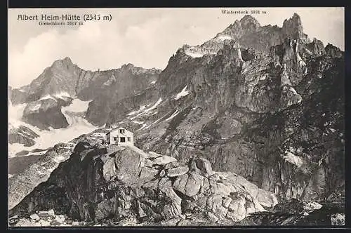 AK Albert-Heim-Hütte mit Gletscherhorn und Winterstock