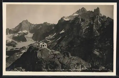 AK Albert-Heim-Hütte, Berghütte mit Gletschhorn und Winterstock