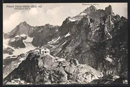 AK Albert-Heim-Hütte mit Gletscherhorn und Winterstock