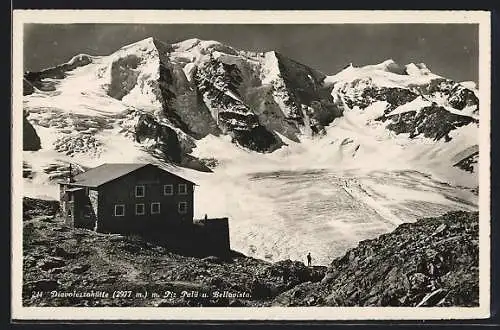 AK Diavolezzahütte, Berghütte mit Piz Palü und Bellavista