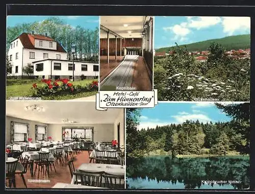 AK Otzenhausen /Saar, Hotel-Restaurant Zum Hunnenring, Ortsansicht und Kloppbrucher Weiher