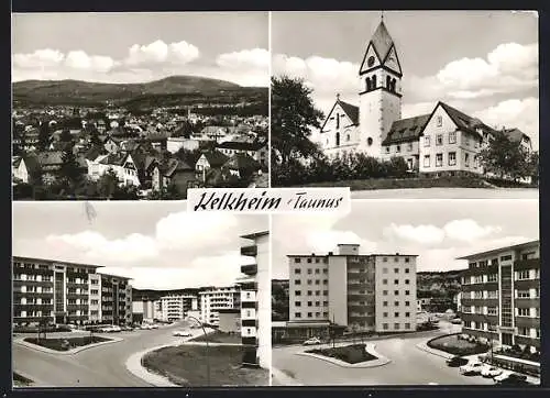 AK Kelkheim /Taunus, Ortsansicht, Kirche und Neubausiedlung