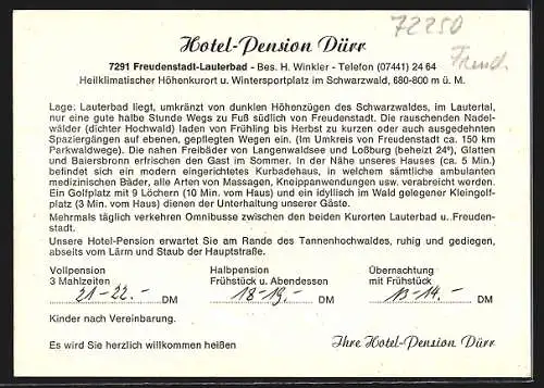 AK Freudenstadt-Lauterbad, Hotel-Pension Dürr, Ortsansicht aus der Vogelschau