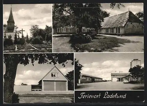 AK Ladelund, Teilansichten mit Kirche und Bauernhaus