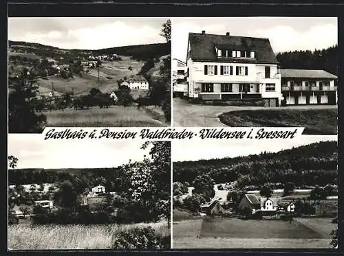 AK Wildensee i. Spessart, Gasthof und Pension Waldfrieden, Ortsansicht aus der Vogelschau