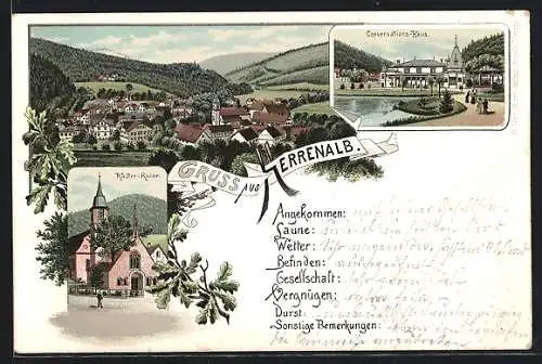 Lithographie Herrenalb, Kloster-Ruine, Conversations-Haus