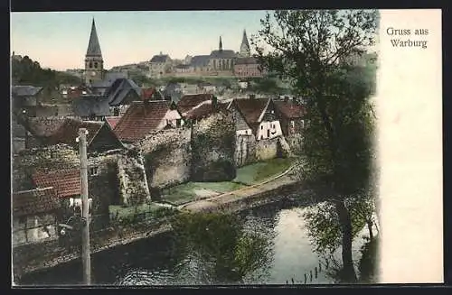 AK Warburg, Ortsansicht mit Kirche