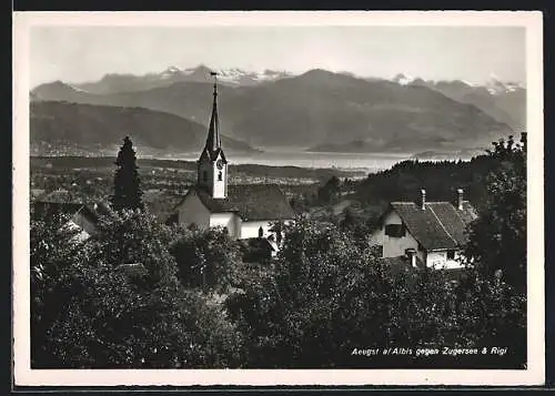 AK Aeugst am Albis, Ortsansicht gegen Zugersee und Rigi