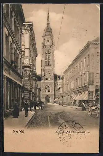 AK Krefeld, Rheinstrasse mit Dionysiuskirche