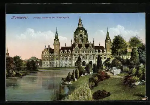 AK Hannover, Neues Rathaus im Maschpark