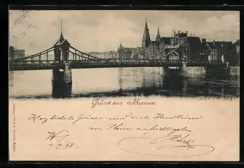 AK Bremen, Teilansicht mit Brücke