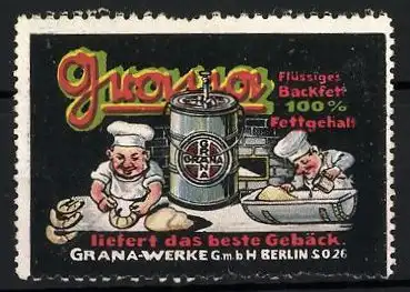 Reklamemarke Grana flüssiges Backfett, Grana-Werke GmbH, Berlin, Bäcker in der Backstube