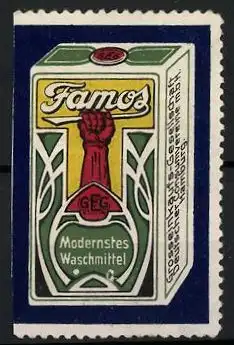Reklamemarke Famos Modernstes Waschmittel, Schachtel