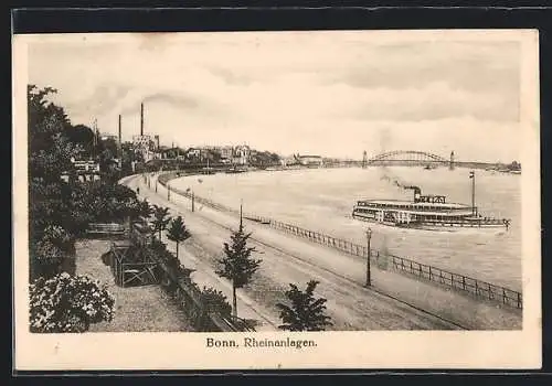 AK Bonn, Rheinanlagen aus der Vogelschau