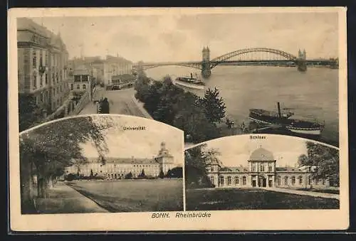 AK Bonn, Universität, Rheinbrücke, Schloss