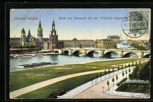AK Dresden, Blick von Neustadt mit der Friedrich August Brücke