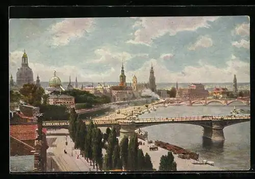 AK Dresden, Carola- und Friedrich-August-Brücke u. Altstadt