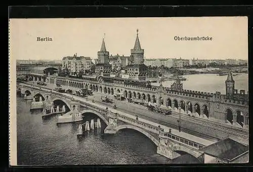 AK Berlin-Friedrichshain, Kutschen auf der Oberbaumbrücke
