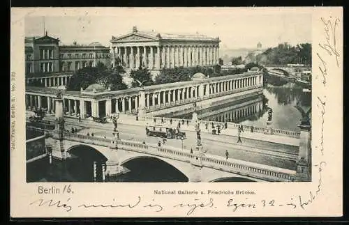 AK Berlin, Nationalgallerie und Friedrichs-Brücke